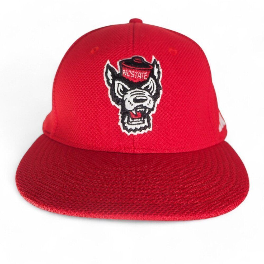 Adidas NC State NCSU Wolfpack Fitted Hat Red / White / Black 7 1/2